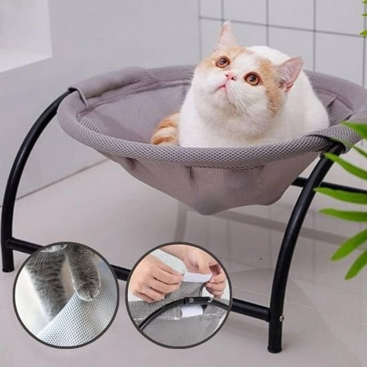 hamac pour chat sur support metal rond toile grise