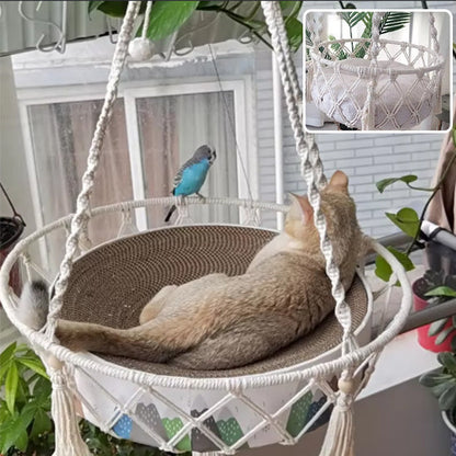 hamac pour chat suspendu par des cordelettes confortable