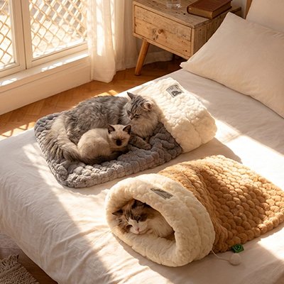 Lit pour Chat en forme chaussette deux coloris avec chats dedans
