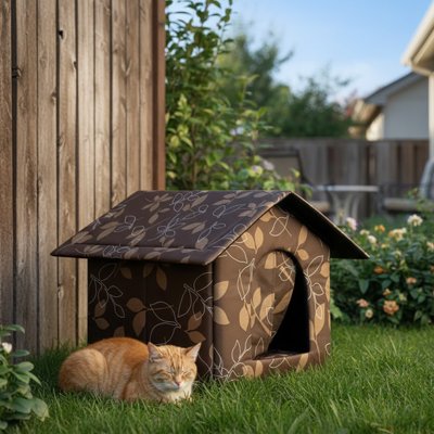 Maison pour chat extérieur dans joli jardin chat couche a cote