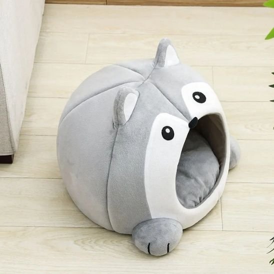 Maison pour chat forme de husky gris et blanc 