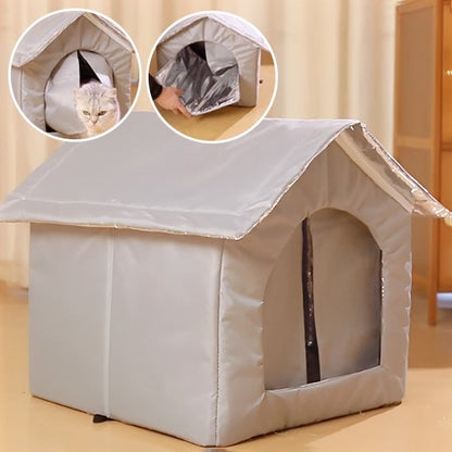 maison pour les chats beige avec bulle de demonstration