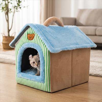 Maison pour les chats en forme de petite maison avec poignee 