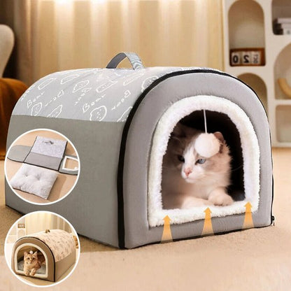 maison pour les chats grise avec bulle de demo