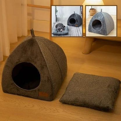 maisons pour chat forme igloo en textile gris coussin amovible 