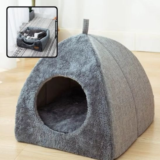 maisons pour chat forme igloo en textile gris 