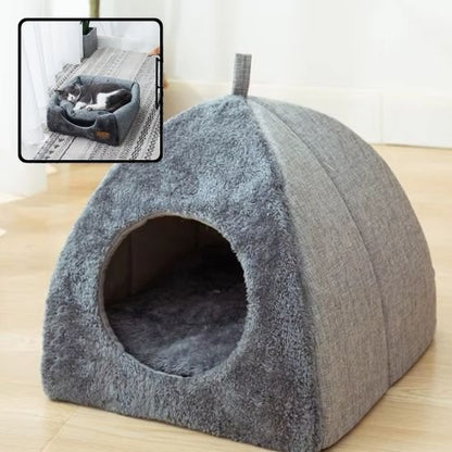 maisons pour chat forme igloo en textile gris 
