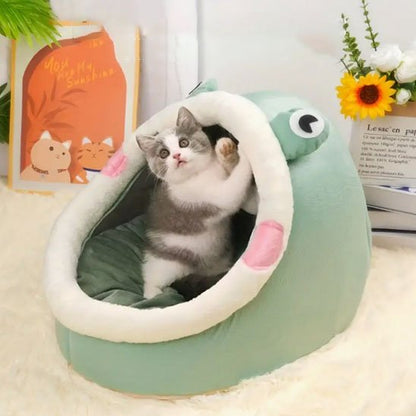 maisons pour chat vert tête de grenouille jouet suspendu chat dedans