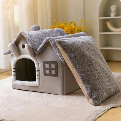 maisons pour chats en textile peluche en forme de petite maison coussin amovible
