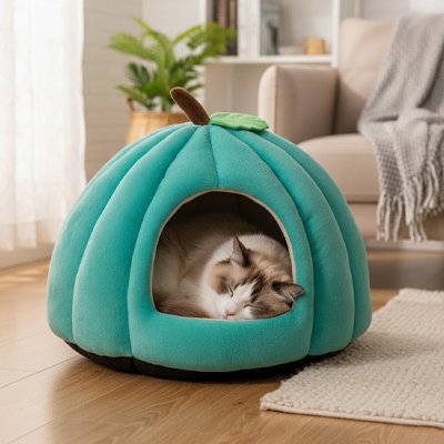 Niche Chat bleu turquoise effet velours et ultra douce