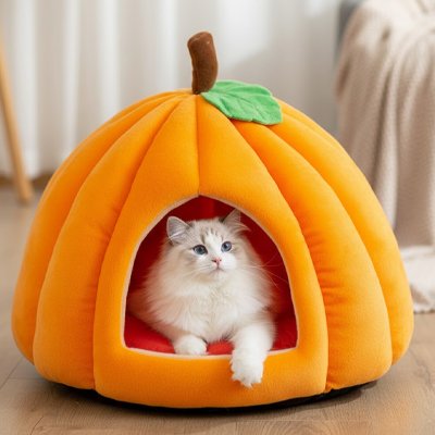 Niche Chat orange moelleuse chaude et confortable