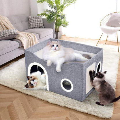 Niche chat rectangulaire grise avec chats jouant
