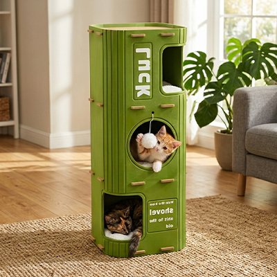 Niche chats grand vert kaki façon casier industriel 