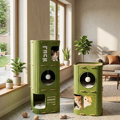 Niche chats petit ou grand vert kaki façon casier industriel chat dedans