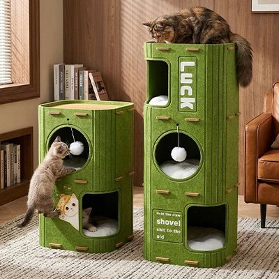 Niche chats petit ou grand vert kaki façon casier industriel 