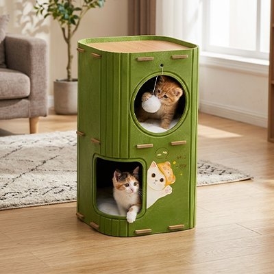 Niche chats petit vert kaki façon casier industriel 