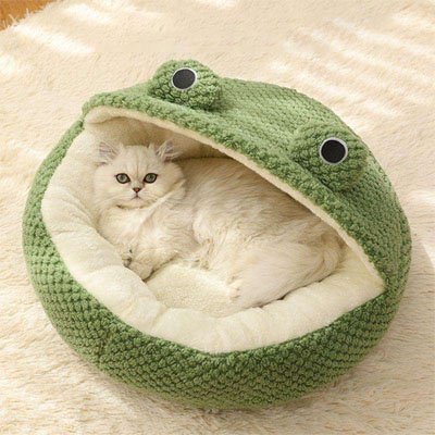 Niche pour chat forme de grenouille chat dedans