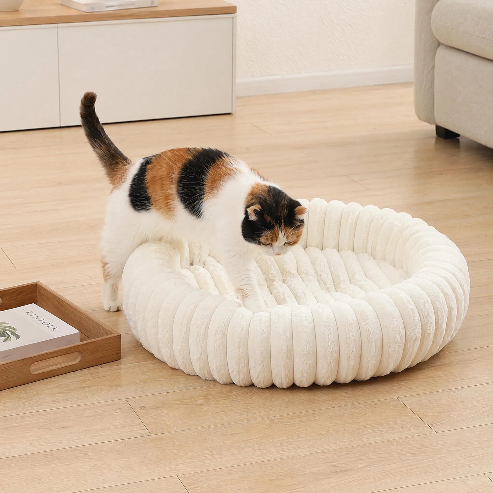 panier a chat bien rembourre blanc tres moelleux