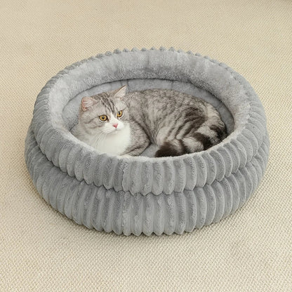 panier a chat gris rond deux boudins coteles moelleux