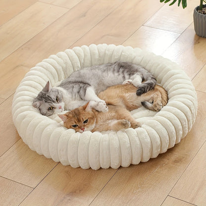panier a chat rond et blanc tres confortable et doux