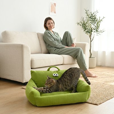 panier chat canapé vert tres moelleux