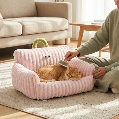 panier chat canape rose moelleux et confortable