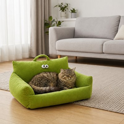 panier chat canapé vert ultra confortable avec poignée