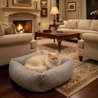 Panier chat carre animal dormant dedans salon chaleureux