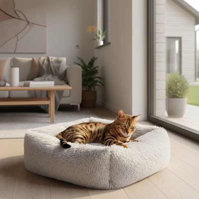 Panier chat carré assez haut et bien rembourré