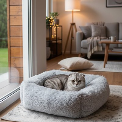 Panier chat carré très confortable bien rembourré et doux