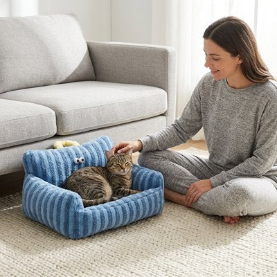 panier chat forme canapé bleu moelleux