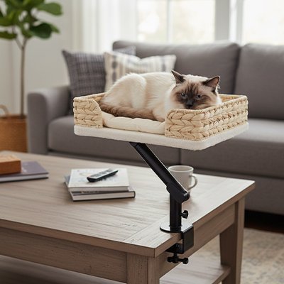 panier chat osier avec coussin blanc moelleux