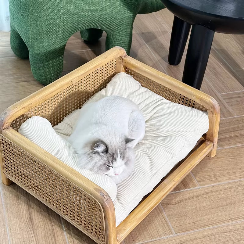panier chat osier avec gros coussin blanc confortable