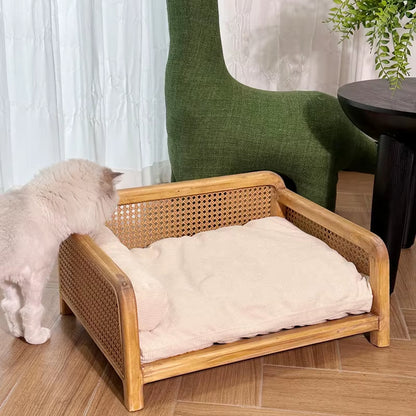 panier chat osier avec gros coussin blanc moelleux