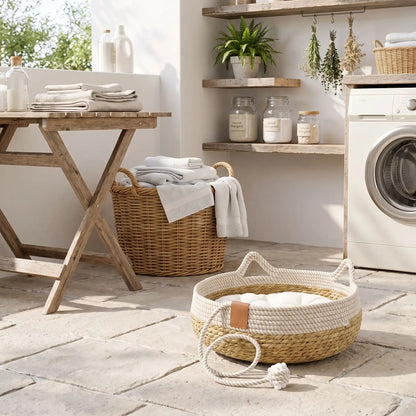 panier chat osier blanc et beige cousin blanc lavable