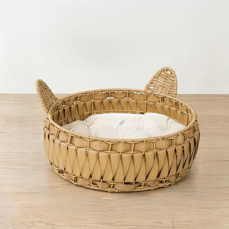 panier chat osier decoratif avec coussin moelleux
