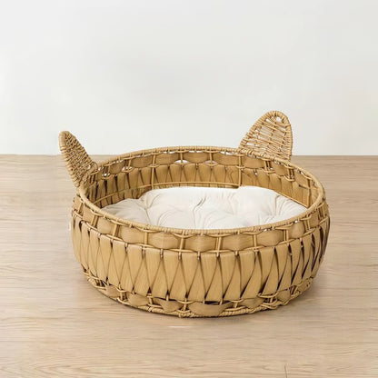 panier chat osier decoratif avec coussin moelleux