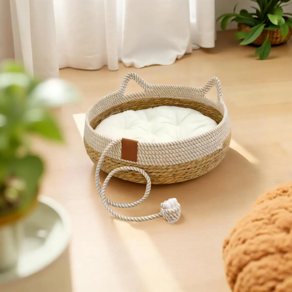 panier chat osier deux ton jouet salon ensoleille