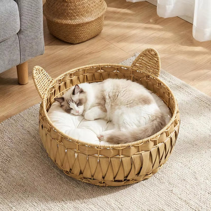 panier chat osier forme tete de chat ultra moelleux