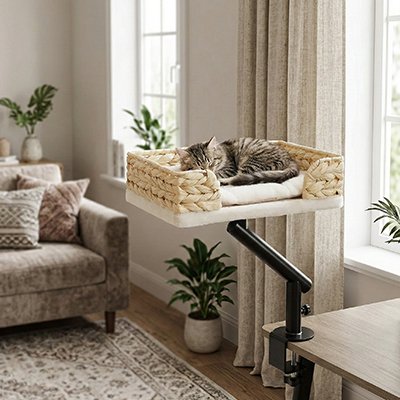 Panier Chat osier sur bras rotatif ultra confortable