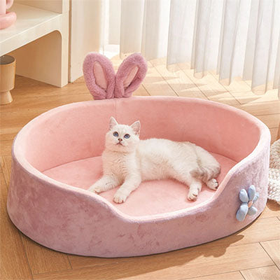panier chat ovale rose ludique et confortable