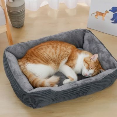 panier chat rectangulaire gris effet velours doux