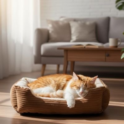 panier chat rectangulaire marron et interieur blanc