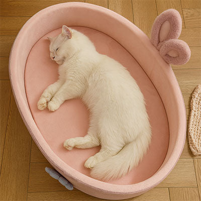 panier chat rose ludique ovale chat couche dedans 
