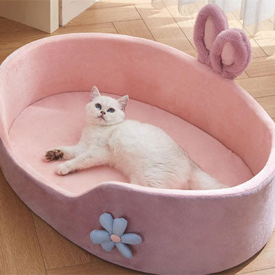 panier chat rose ludique ovale deco fleur violette