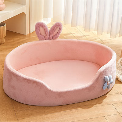 panier chat rose ludique ovale oreilles de lapin et fleur