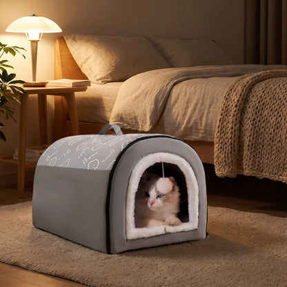 panier chat très confortable et sécurisant avec pompon ludique