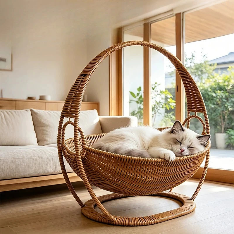 panier en osier pour chat corbeille avec anse