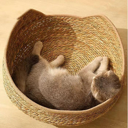 panier en osier pour chat gros plan sur la matière