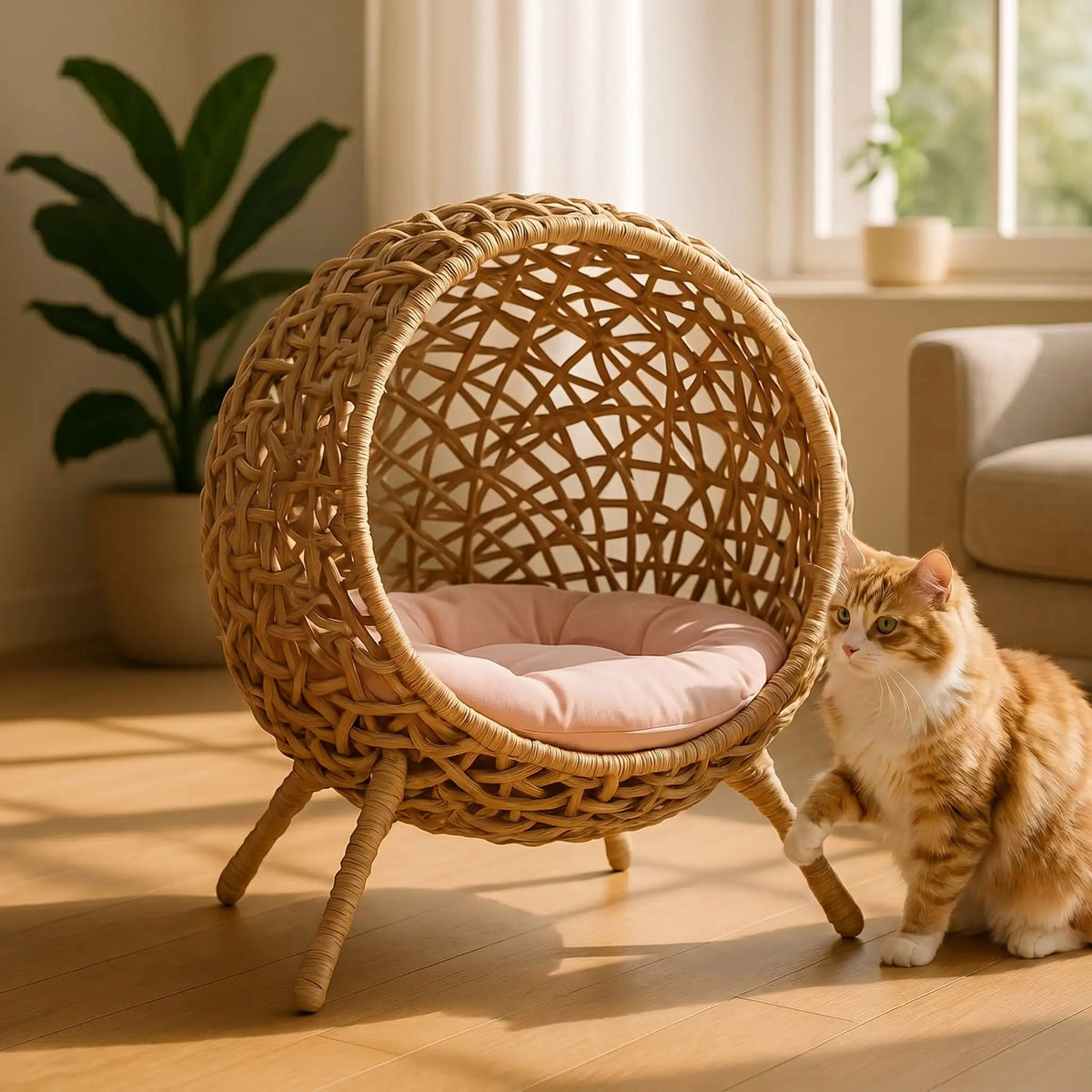 panier en osier pour chat rond boule confortable